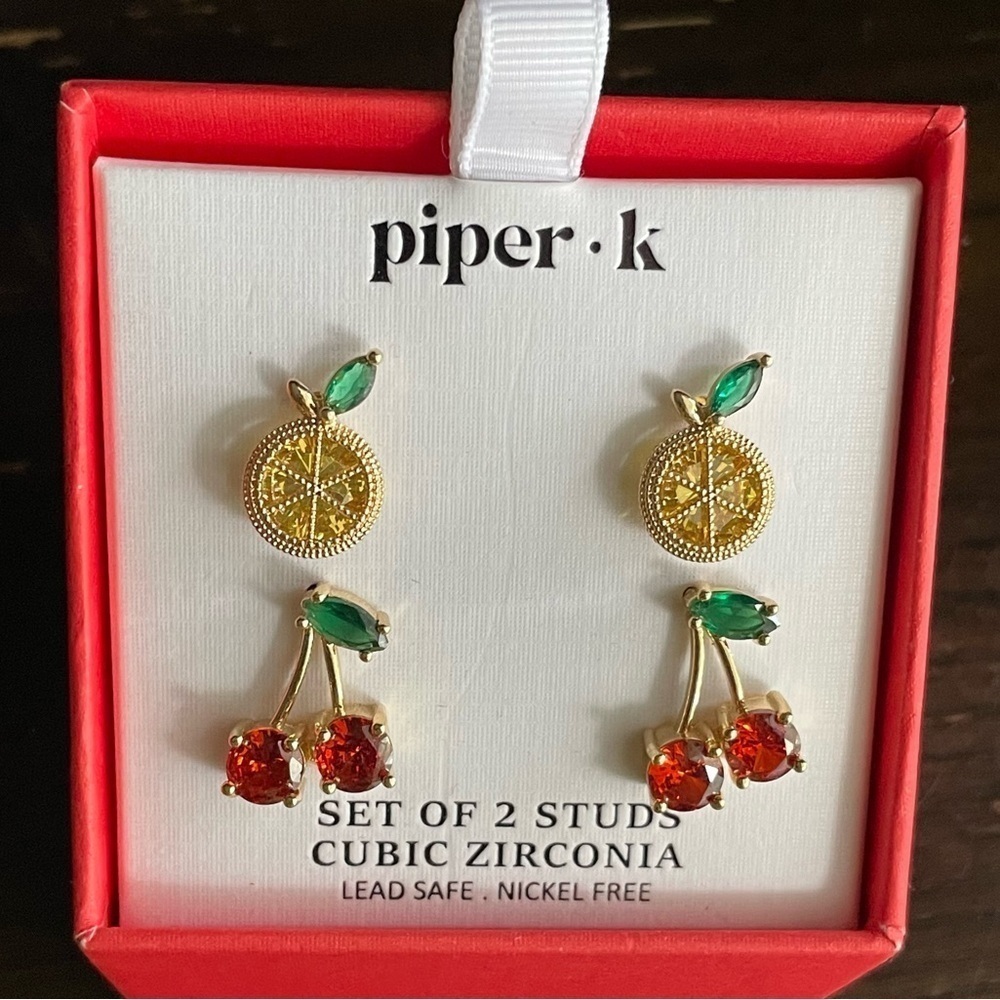Piper Earrings,Piper Gold and Red Cherry Stud Earrings,Fruit Earrings. - Picture 5 of 9